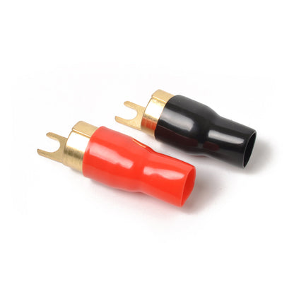 4 Pack Car Audio Power Ground Wire Fork Terminals Brass 1/0 Gauge Connectors Red and Black Boots - salelink.co.nz