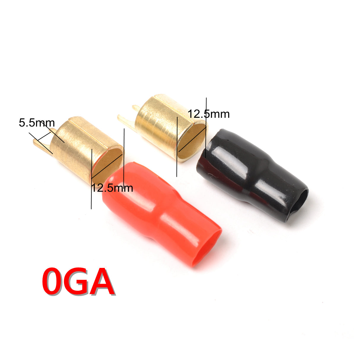 4 Pack Car Audio Power Ground Wire Fork Terminals Brass 1/0 Gauge Connectors Red and Black Boots - salelink.co.nz