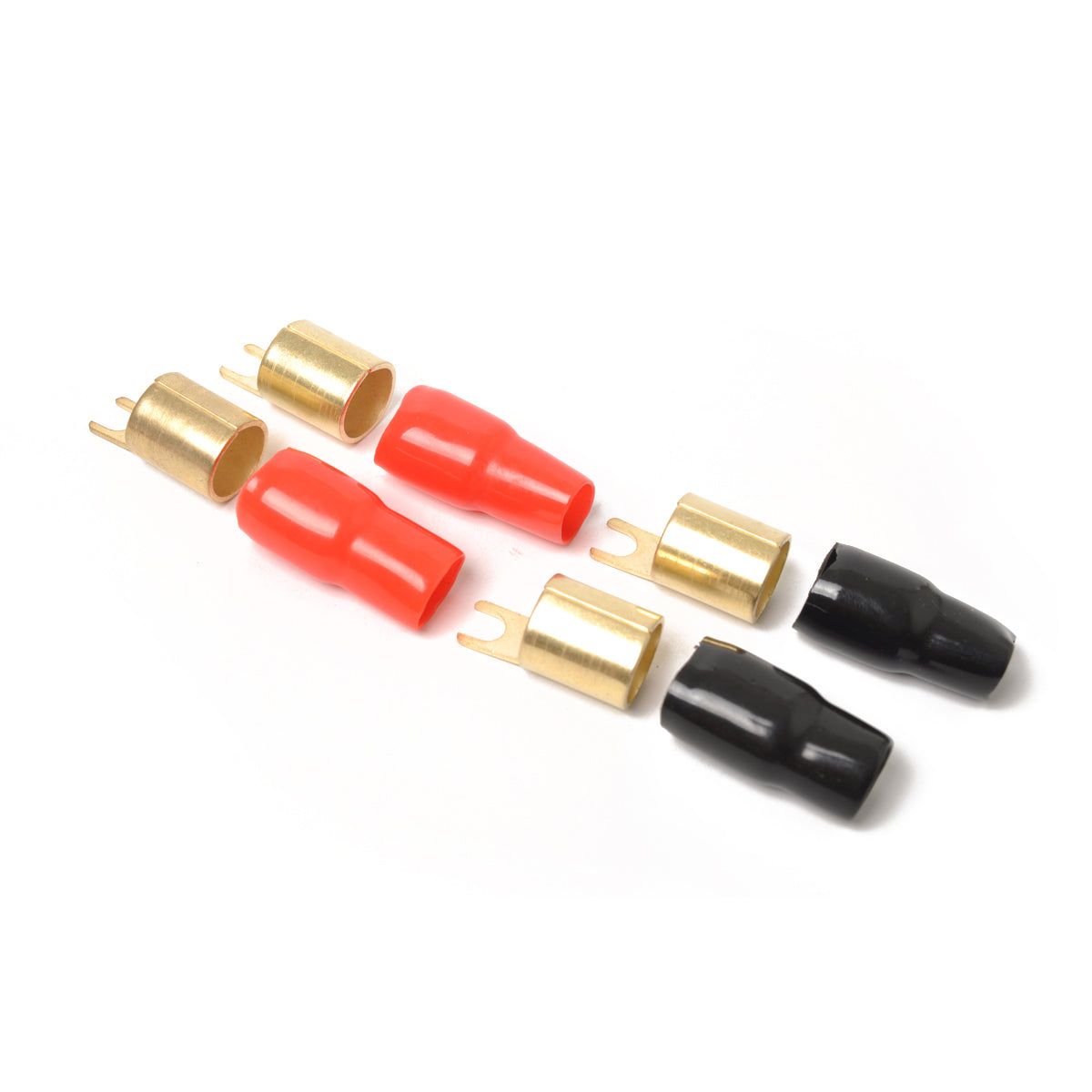 4 Pack Car Audio Power Ground Wire Fork Terminals Brass 1/0 Gauge Connectors Red and Black Boots - salelink.co.nz