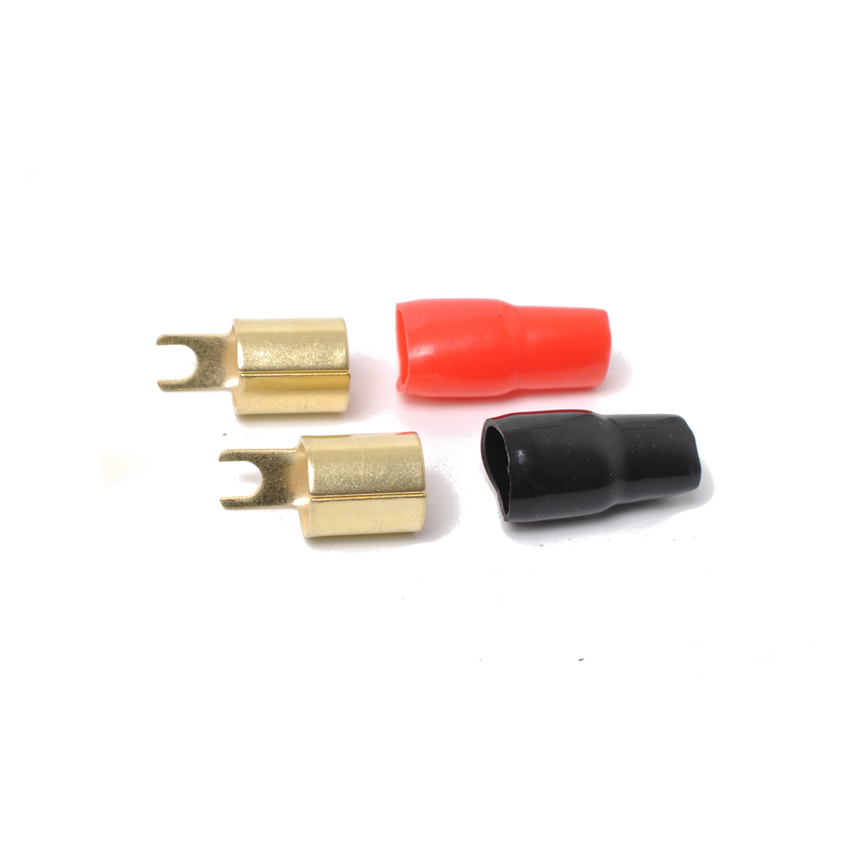 4 Pack Car Audio Power Ground Wire Fork Terminals Brass 1/0 Gauge Connectors Red and Black Boots - salelink.co.nz