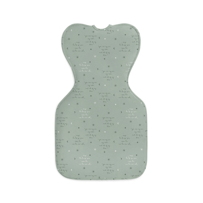 Green baby sleep swaddle with star pattern on a white background