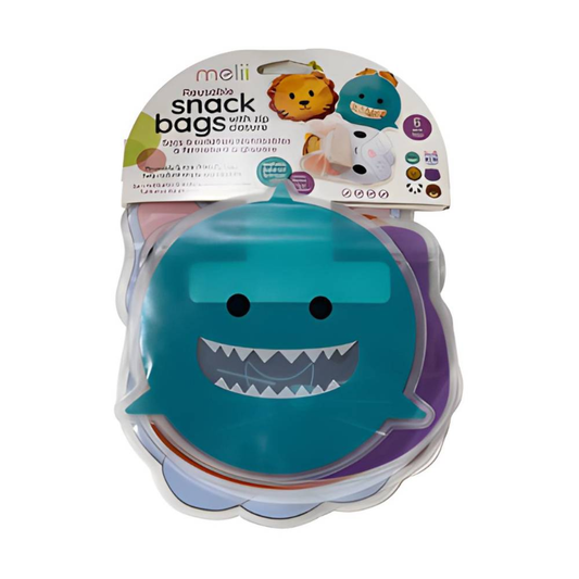 Pack of reusable snack bags with a shark design on a white background