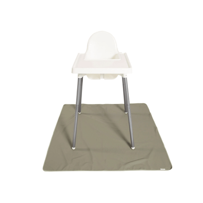White high chair with a green mat on a white background