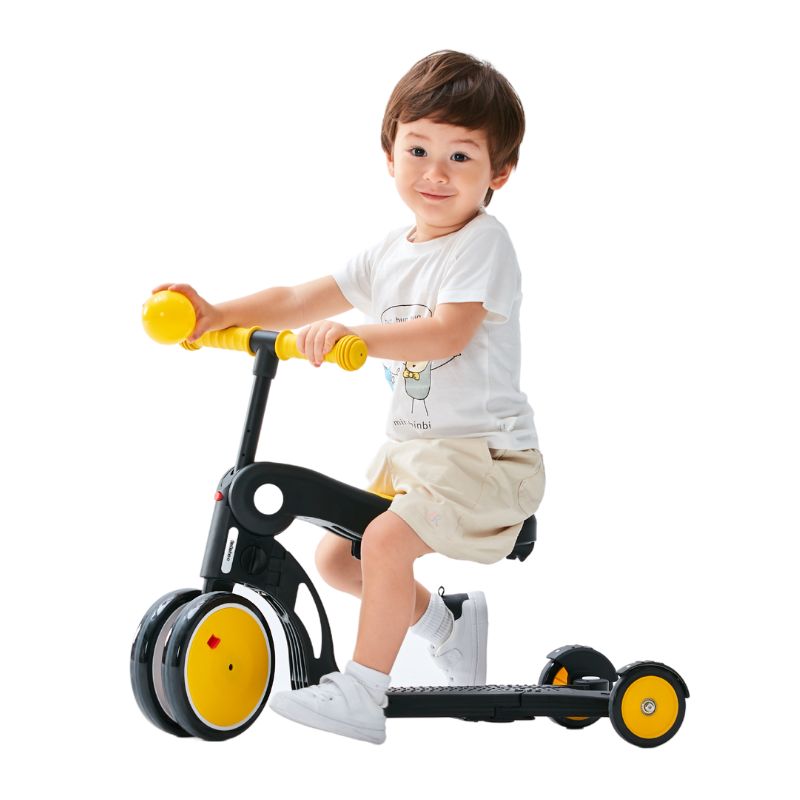Birthday Gift Yellow Convertible 3-in-1 Balance Bike, Tricycle & Scooter for Aged 1-3-6 Years Old