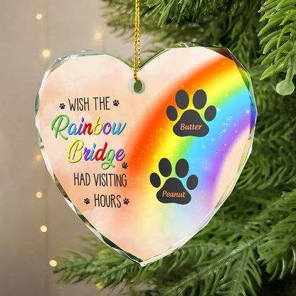 Memorial Dog Cat A Piece Of My Heart Is At The Rainbow Bridge - Personalized Heart Shaped Glass Ornament