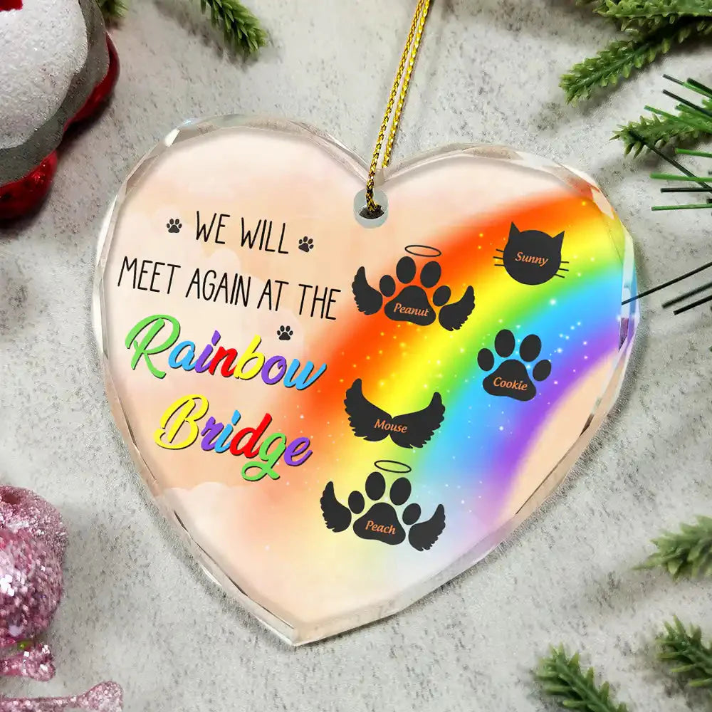 Memorial Dog Cat A Piece Of My Heart Is At The Rainbow Bridge - Personalized Heart Shaped Glass Ornament