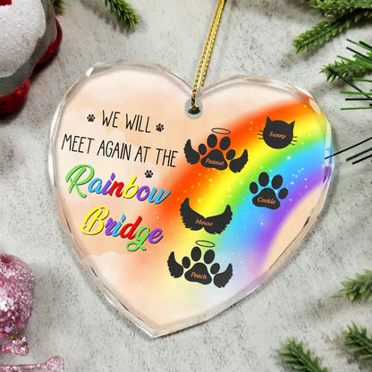 Memorial Dog Cat A Piece Of My Heart Is At The Rainbow Bridge - Personalized Heart Shaped Glass Ornament