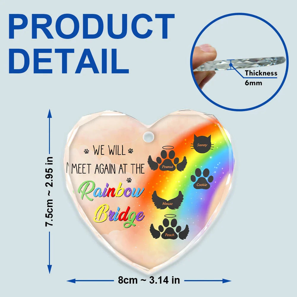 Memorial Dog Cat A Piece Of My Heart Is At The Rainbow Bridge - Personalized Heart Shaped Glass Ornament