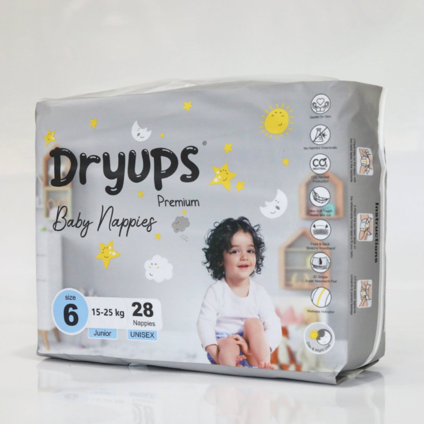 Dryups Premium Nappies Unisex Size 6 Junior (15-25kg)