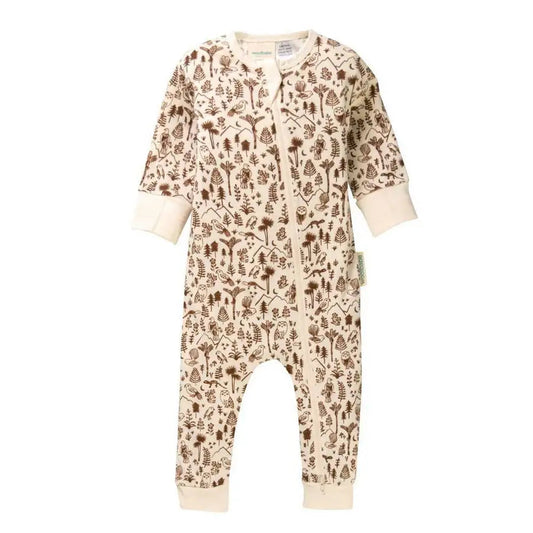 Woolbabe Merino/Organic Cotton PJ Suit - NATURAL BARK WILDERNESS - Babyonline