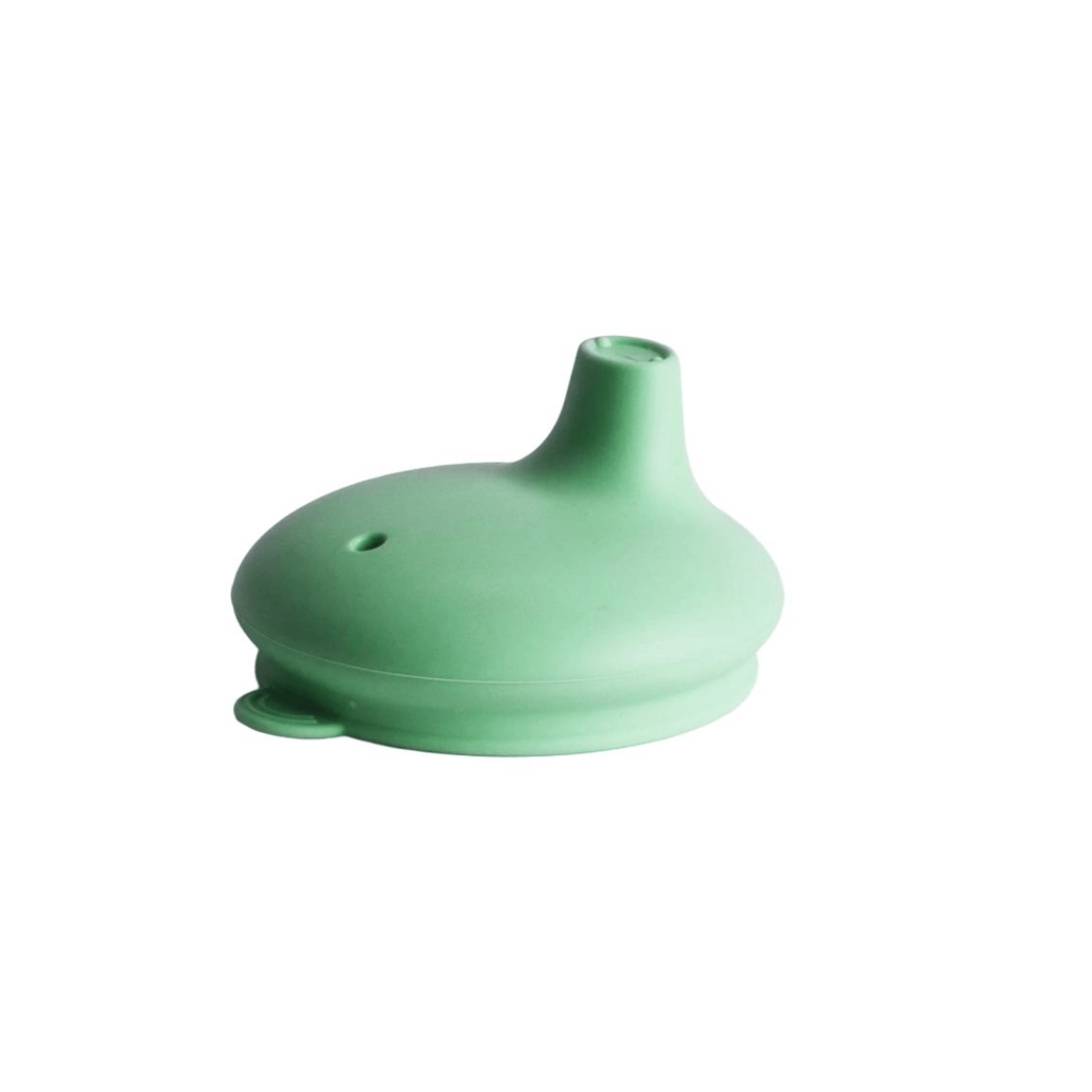 Green plastic funnel on a white background