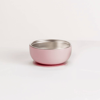 Pink and silver bowl on a white background