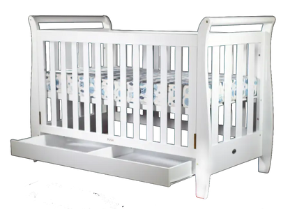 Kapai NOVA Wooden Drop Side Cot with Drawer - WHITE