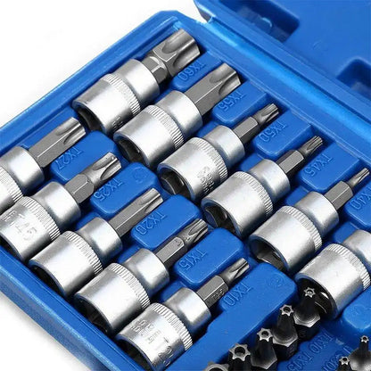 34X E Torx Socket Set Female Start Bit External Hex Torque Tool Garage Car 3/8"