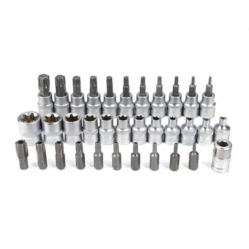 34X E Torx Socket Set Female Start Bit External Hex Torque Tool Garage Car 3/8"