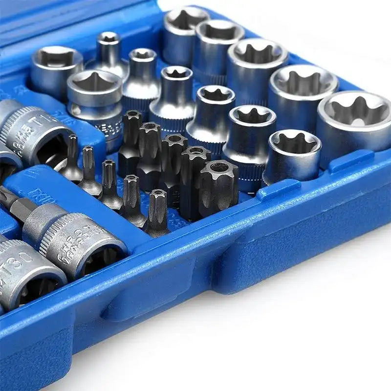 34X E Torx Socket Set Female Start Bit External Hex Torque Tool Garage Car 3/8"