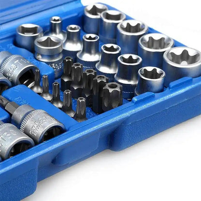 34X E Torx Socket Set Female Start Bit External Hex Torque Tool Garage Car 3/8"