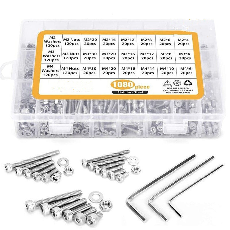 1080Pcs M2 M3 M4 Hex Button Head Socket Screw Stainless Steel - salelink.co.nz