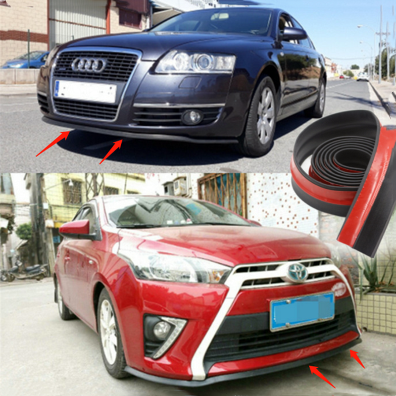 Car Front Bumper Lip Skirt Protector Splitter Body Spoiler Rubber Universal 2.5M - salelink.co.nz