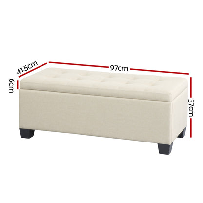 Artiss Storage Ottoman Blanket Box 97cm Linen Beige