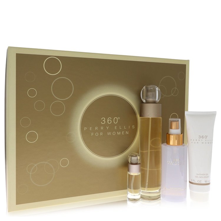 Perry Ellis 360 Gift Set - 3.4 oz Eau De Toilette Spray + 4 oz Body Mist + 3 oz Shower Gel + .25 Mini EDT Spray by Perry Ellis --