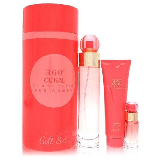 Perry Ellis 360 Coral Gift Set - 3.4 oz Eau de Parfum Spray + .25 oz Mini EDP Spray + 3 oz Shower Gel by Perry Ellis --