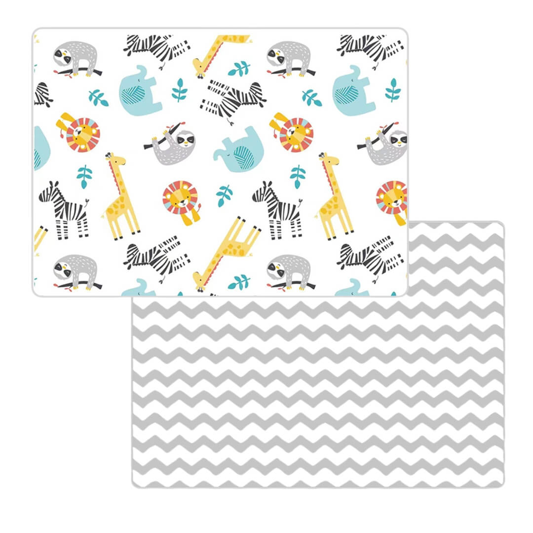 180x150x1 cm Foldable Baby Playmat with Carry Bag - Africa Animals & Curve Both Sides-G