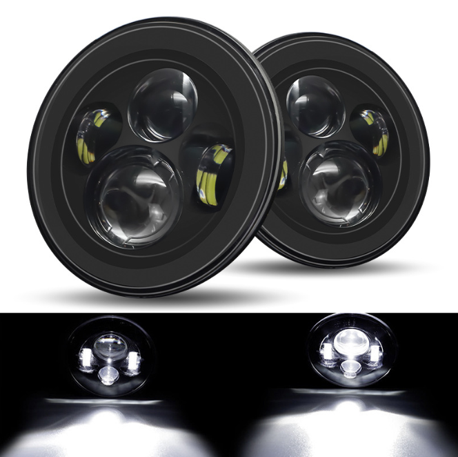 Pair 7'' Inch Round LED Headlights For Jeep Wrangler TJ JK 1997-2017 Motorcycle - salelink.co.nz