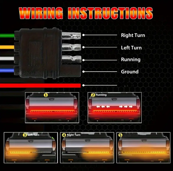LED Tailgate Light Bar Strip 12V Flexible Switchback Red Amber Turn Signal Light - salelink.co.nz