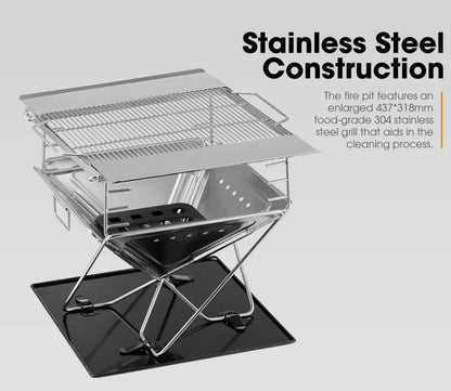 Fire Pit BBQ Grill Smoker Heater Portable Folding Pits Outdoor Stainless Steel