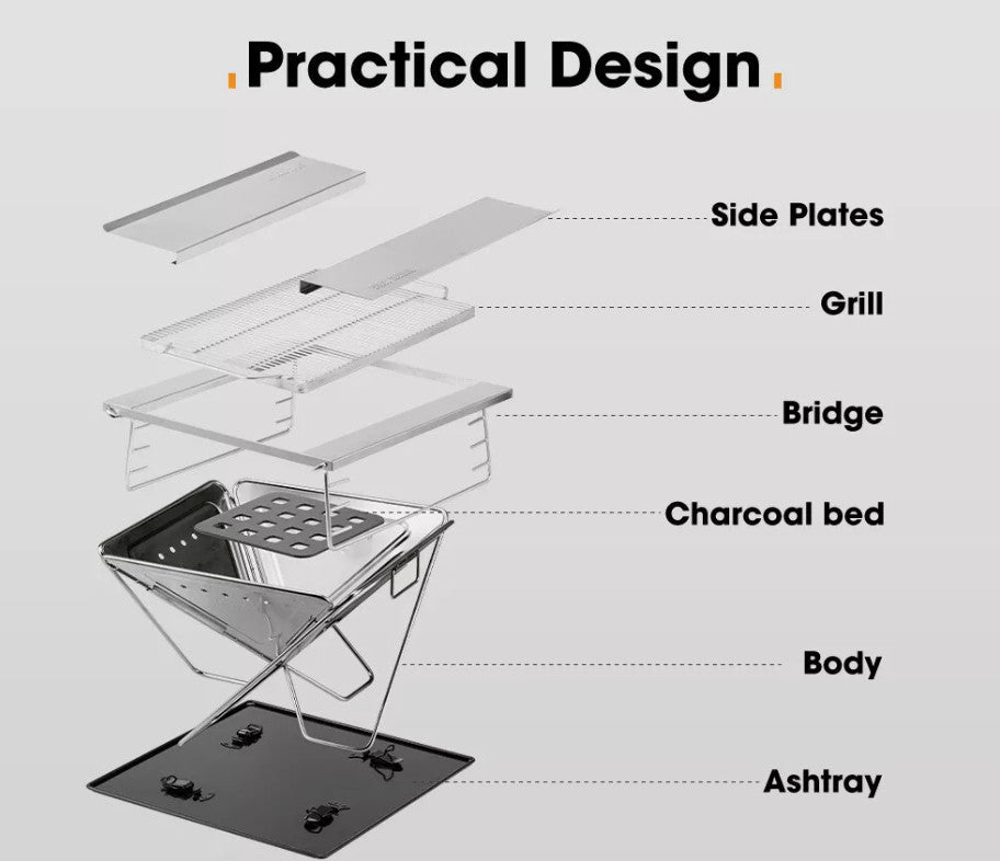 Fire Pit BBQ Grill Smoker Heater Portable Folding Pits Outdoor Stainless Steel