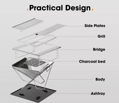 Fire Pit BBQ Grill Smoker Heater Portable Folding Pits Outdoor Stainless Steel