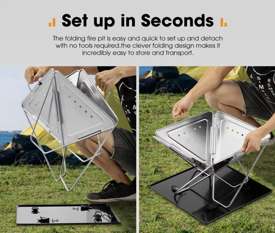 Fire Pit BBQ Grill Smoker Heater Portable Folding Pits Outdoor Stainless Steel