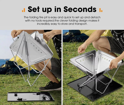 Fire Pit BBQ Grill Smoker Heater Portable Folding Pits Outdoor Stainless Steel