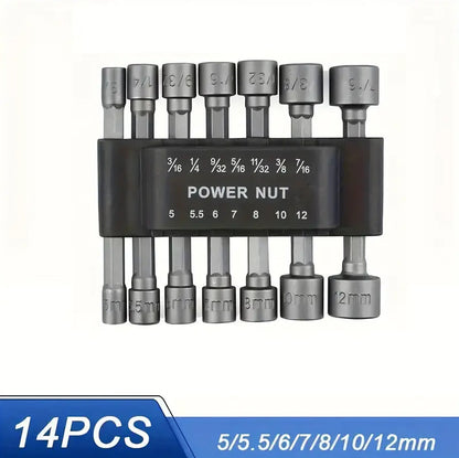 14Pcs 1/4 Inch Hex Shank Power Nut Driver Drill Bit Set Socket Wrench
