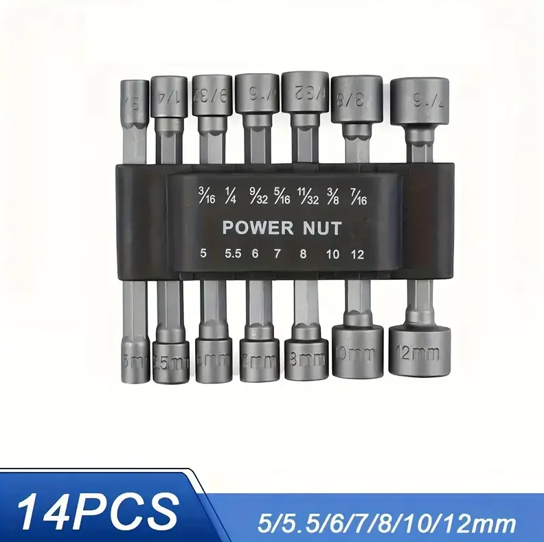14Pcs 1/4 Inch Hex Shank Power Nut Driver Drill Bit Set Socket Wrench - salelink.co.nz