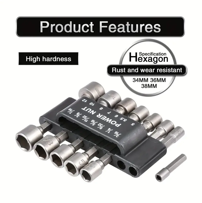 14Pcs 1/4 Inch Hex Shank Power Nut Driver Drill Bit Set Socket Wrench - salelink.co.nz