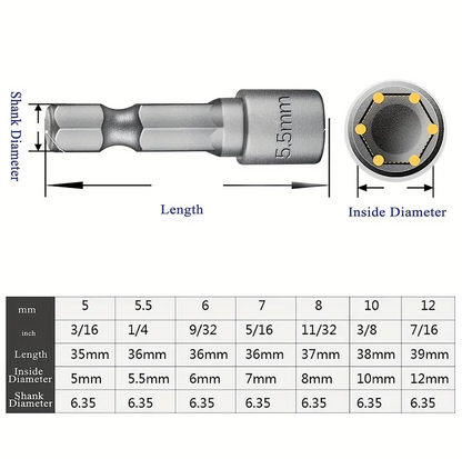 14Pcs 1/4 Inch Hex Shank Power Nut Driver Drill Bit Set Socket Wrench - salelink.co.nz