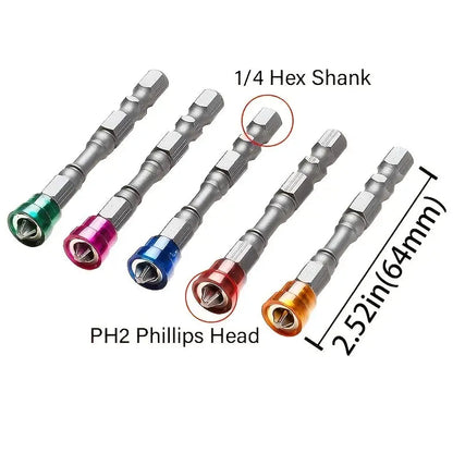 5pcs Magnetic Drill Bit Set - 65mm S2 Steel Phillips Head, 1/4 Inch Hex Shank For Power Screwdriver