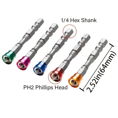 5pcs Magnetic Drill Bit Set - 65mm S2 Steel Phillips Head, 1/4 Inch Hex Shank For Power Screwdriver
