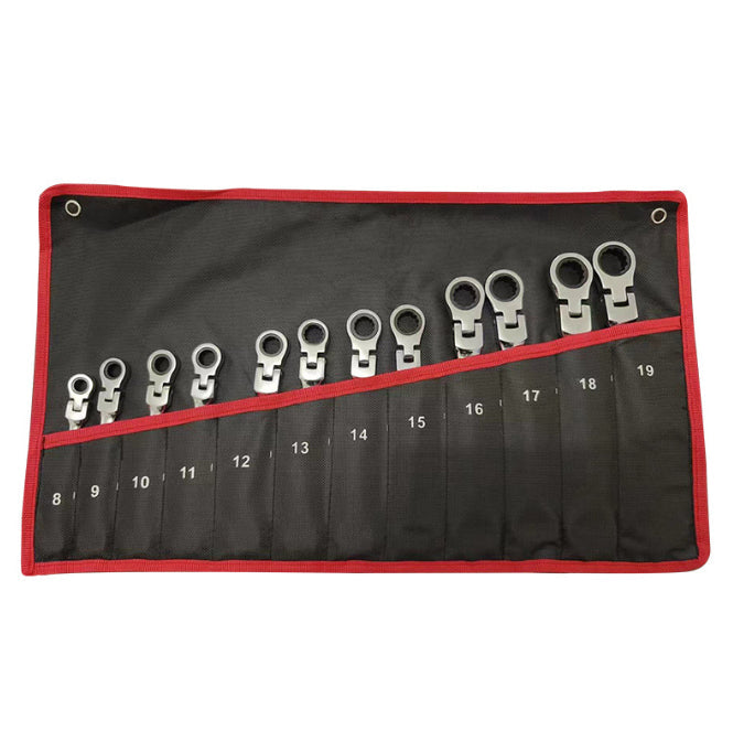 12Pc Metric Flexi Head Ratchet Spanner Wrench Set 8mm - 19mm Combination