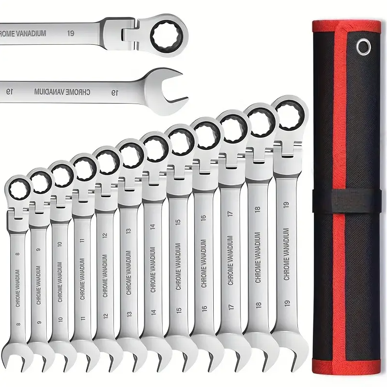 12Pc Metric Flexi Head Ratchet Spanner Wrench Set 8mm - 19mm Combination - salelink.co.nz