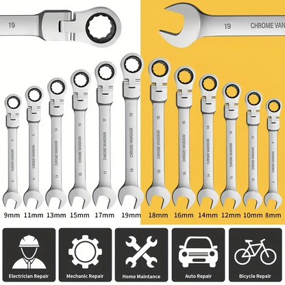 12Pc Metric Flexi Head Ratchet Spanner Wrench Set 8mm - 19mm Combination - salelink.co.nz