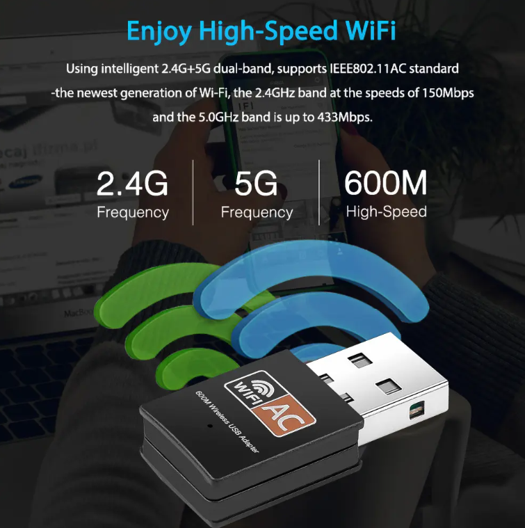Dual Band USB WiFi Wireless Dongle Adapter 2.4GHz 5GHz
