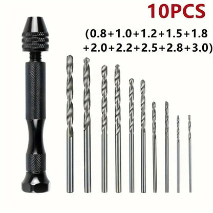 11pcs Mini Hand Drill Vise Hand Bits Twist Woodworking Set Precision Pin