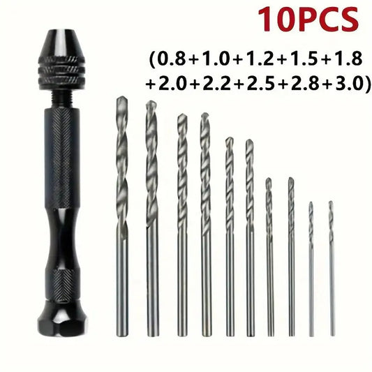 11pcs Mini Hand Drill Vise Hand Bits Twist Woodworking Set Precision Pin