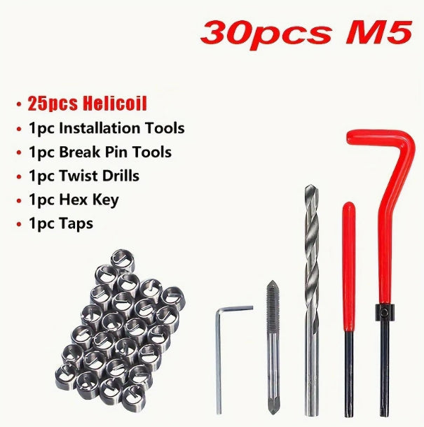 30PCS M5 Helicoil Type Insert Thread Repair Tool Kit