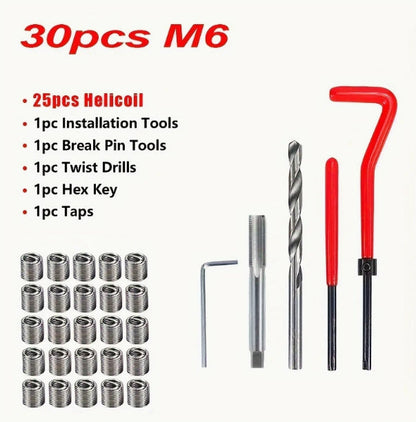 30PCS M6 Helicoil Type Insert Thread Repair Tool Kit