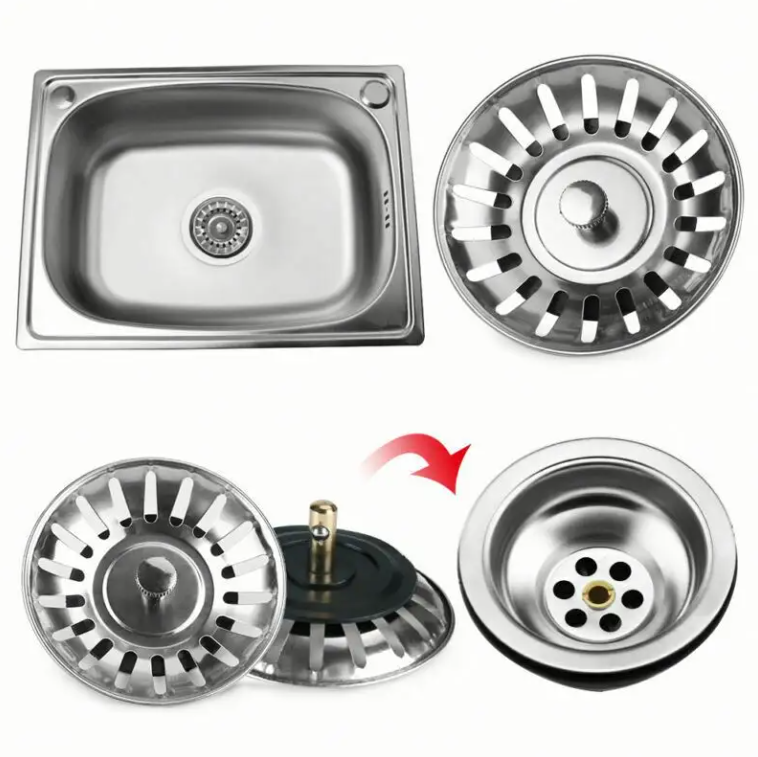 4 x Kitchen Waste Stainless Steel Sink Strainer Plug Drain Filter Basket Drainer - salelink.co.nz