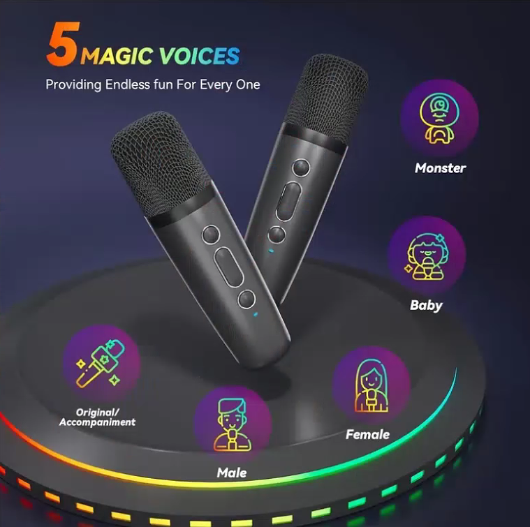 Bluetooth Singing Speaker Karaoke Player with 2 Wireless Microphones - salelink.co.nz